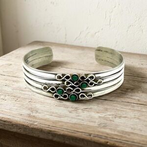 Taxco 925 Sterling Silver and Chrysoprase Cuff Bracelet 7"